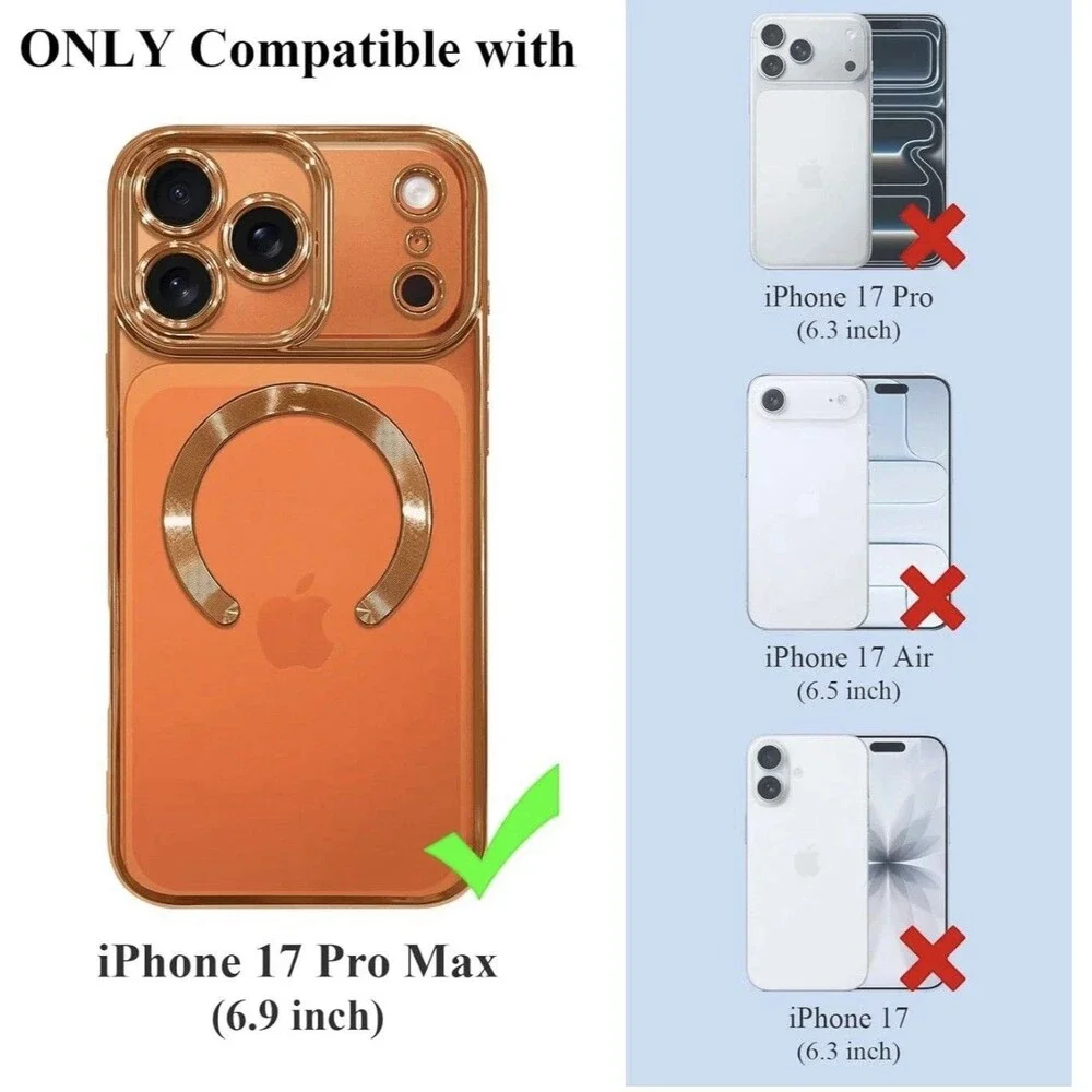 NWT ZIYE iPhone 17 Pro Max MagSafe Magnetic Case Orange Clear Gold Trim TPU
